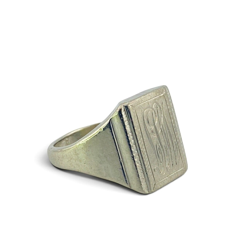 Vintage Steel Signet Ring Monogram LPM Hand Engraved Size 9.25 - Picture 5 of 6